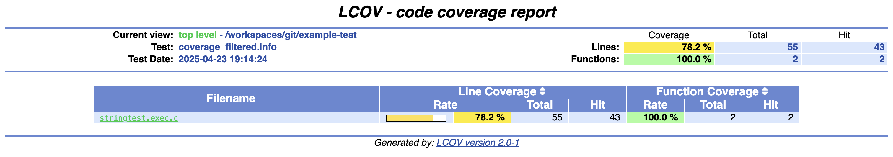 *Summary data in lcov*