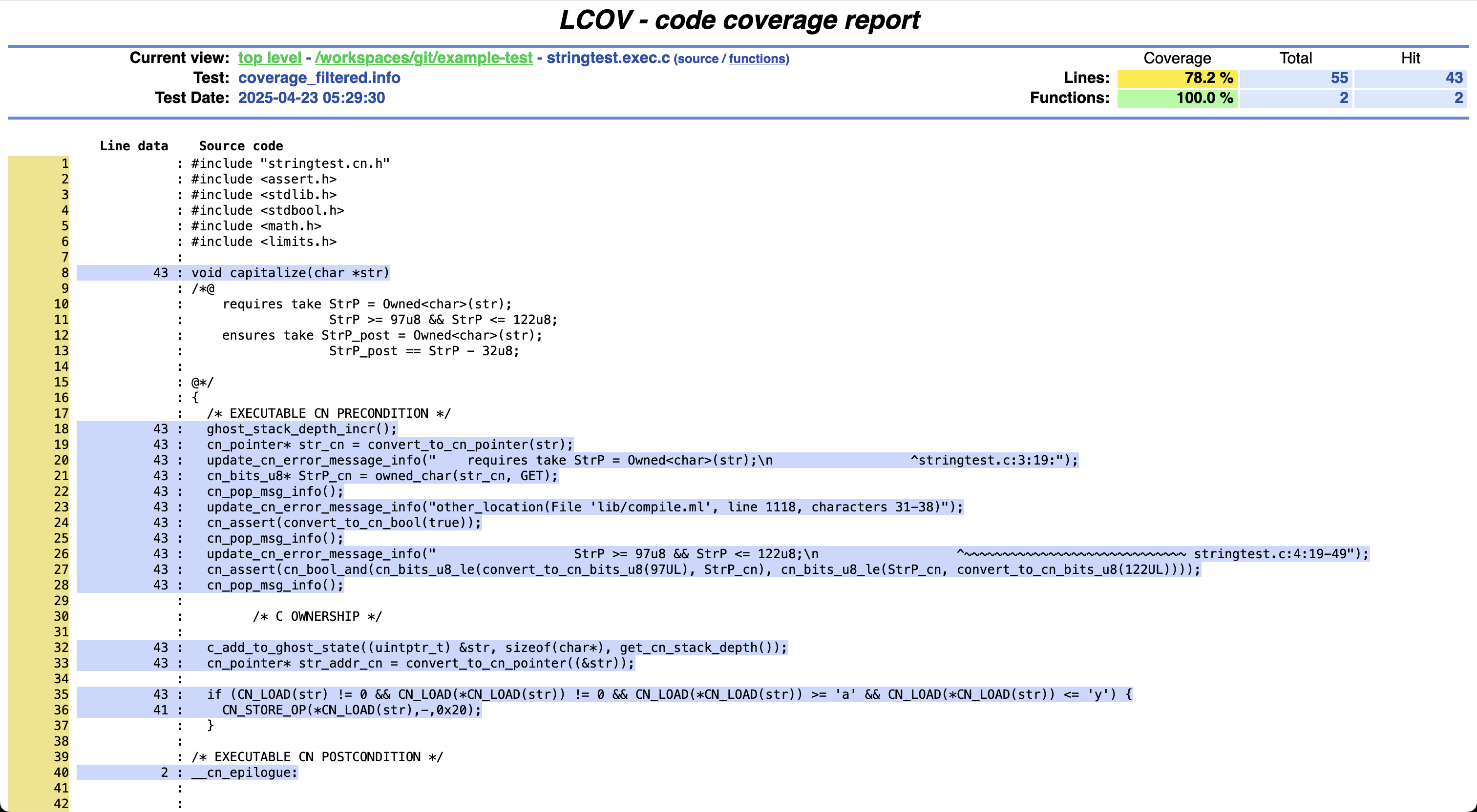 *Line-by-line data in lcov*